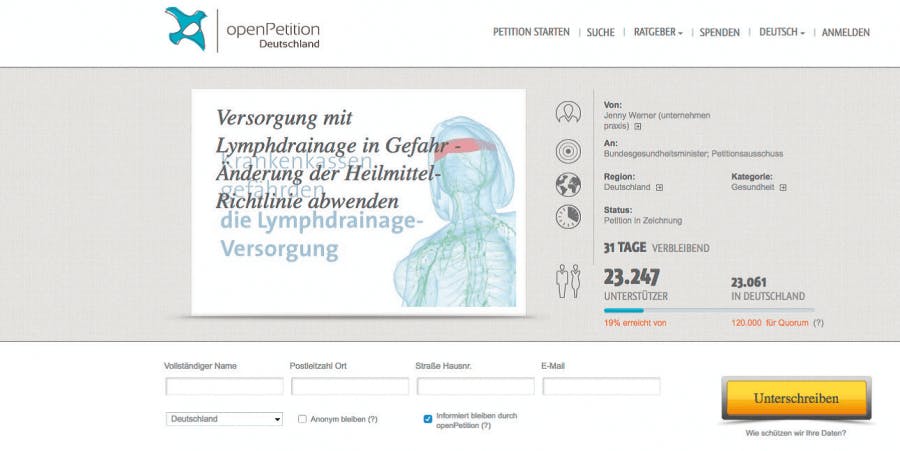 Herzlichen Glückwunsch: Erstes Ergebnis der Lymph-Kampagne und mehr als 23.000 Unterschriften!