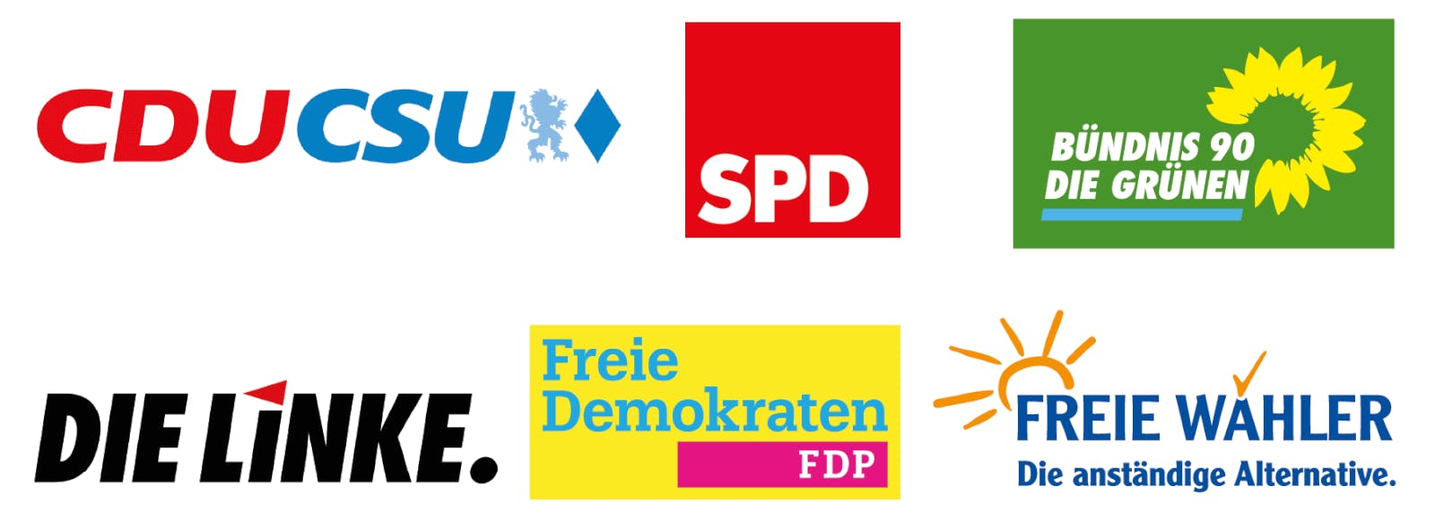 Logos sechs politischer Parteien