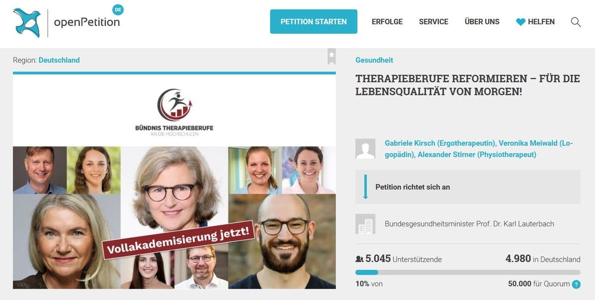 Bündnis Therapieberufe startet Petition für Vollakademisierung